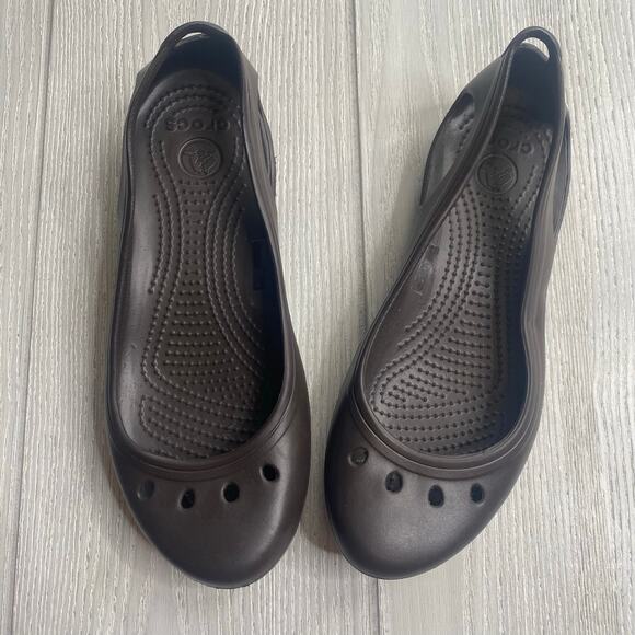 Crocs Women’s Kadee Brown Rubber Jelly Slip On Ballet Flats Size 8 - Picture 1 of 8